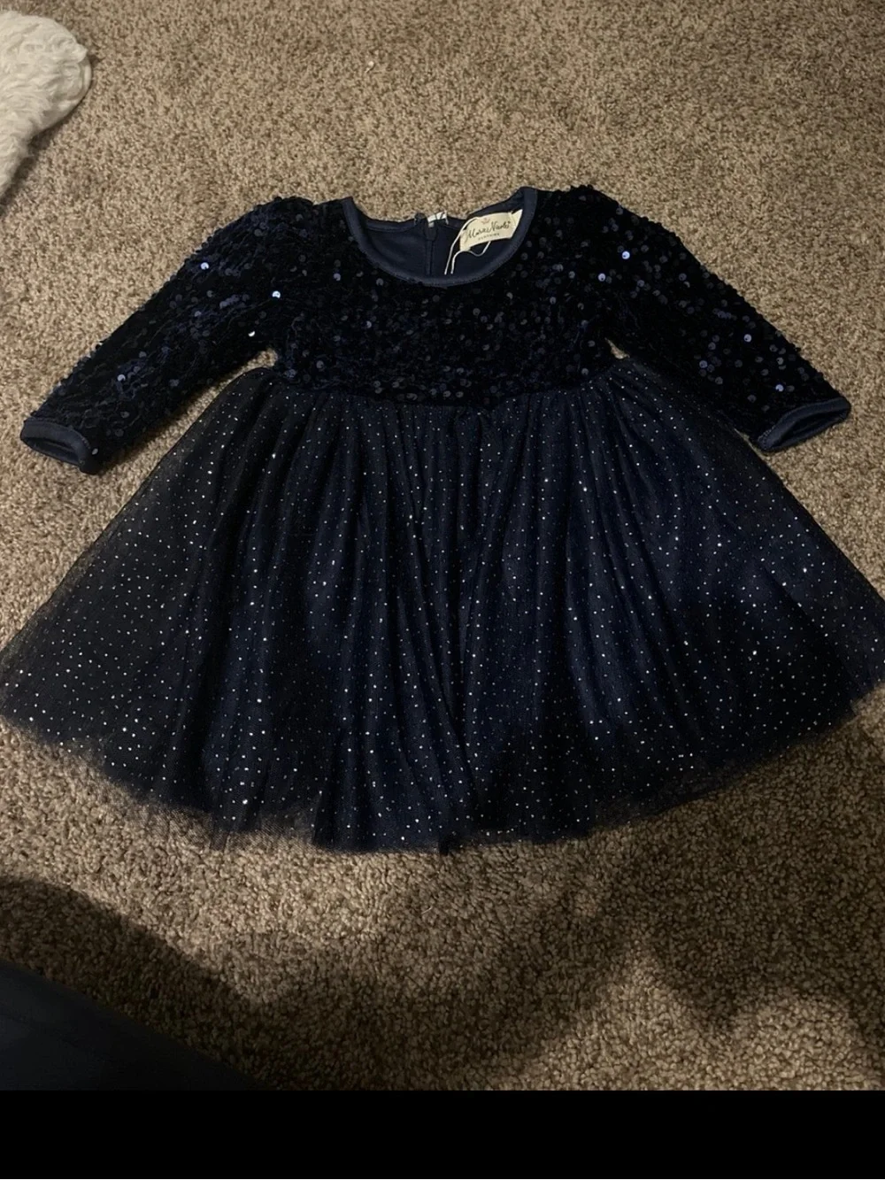 Nautica Girls' Navy Sequin Tulle Party Dress